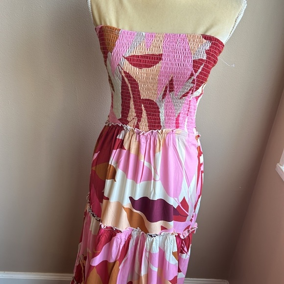 Abel the Label Anthropologie Violet Maxi Dress S Smocking Strapless New Pink - Picture 2 of 2